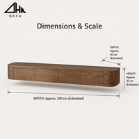 Meuble TV mural flottant moderne en bois massif finition noyer avec 4 tiroirs de rangement pour salon