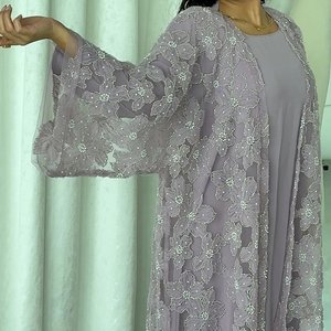 メキシゾ ラグジュアリー レディース アバヤ エレガント フローラル パール カフタン ヒジャブ付き ラマダン イード ムスリム向け モダン イスラム キモノ ロングローブ - Product Image 3