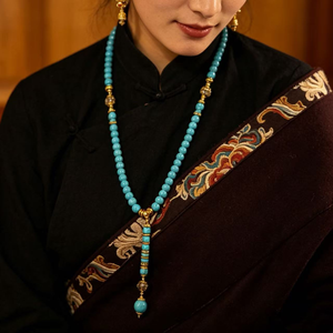 New Chinese Style <b>Blue</b> Turquoise <b>Necklace</b> with Premium Feel Sweater Chain Tibetan Ethnic Jewelry Turquoise Accessories - Product Image 2