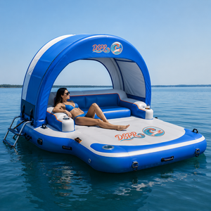 Île flottante gonflable Big Arch Shade bleue et blanche avec coussins moelleux <span class=keywords><strong>pour</strong></span> les vacances d'été en famille sur le lac - Product Image 6