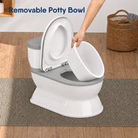 Siège de toilette d'apprentissage confortable pour bébés et tout-petits, en plastique, avec simulation de chasse d'eau musicale et boîte de rangement pour mouchoirs