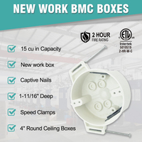 USLINSKY FGBR15 Boîtier de plafond BMC 4 pouces, nouveau, 15 pouces cubes Boîtier de jonction électrique ignifuge 2 heures avec clous captifs et colliers de serrage rapides