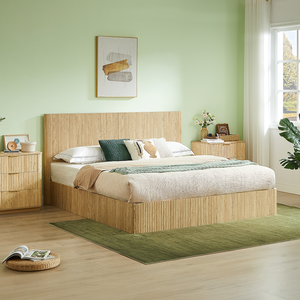 King <b>Size</b> Modern Convertible Lift up Storage <b>Bed</b> <b>Frame</b> Wooden Corrugated Curved Lines Hydraulic Storage/No Box Spring Needed - Product Image 5