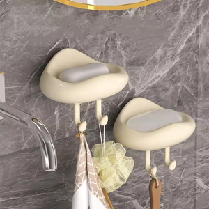 Hot Selling Cream Portable <b>Soap</b> Box Plastic Household Wall Mounted Adhesive <b>Soap</b> Holder with Drain Storage Shelf for Bathroom - Product Image 3