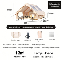 Tente de camping gonflable personnalisée directement de l'usine, 12m, toit en V inversé, 300D, imperméable, quatre saisons, double porte AB, installation rapide