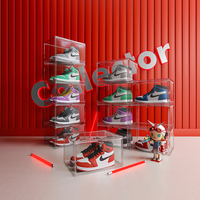 Boîte de rangement pour chaussures en acrylique, conteneur pliable avec logo personnalisé, présentoir pour chaussures, organisateur transparent à l'avant, boîte à chaussures en plastique
