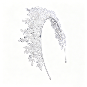 Couronnes de concours élégantes en cristal blanc baroque, diadèmes en zircon, bandeaux de mariée argentés, accessoires de coiffure pour femmes - Product Image 5