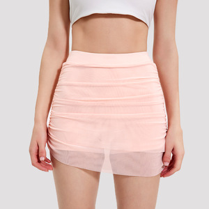 <b>White</b> Fitted Mini <b>Skirt</b> With Mesh Hem For Women Fitness Workout Spring 2024 - Product Image 4