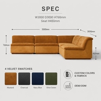 Sofá Modular en Forma de L de Terciopelo Crema con Base de Madera, Sofá Seccional Moderno para Sala de Estar, Sofá de Terciopelo Contemporáneo para Hogar y Hotel