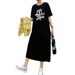 Guangzhou High Quality Women Clothing Summer Oversized Graphic Cotton Casual Long T Shirt Dresses