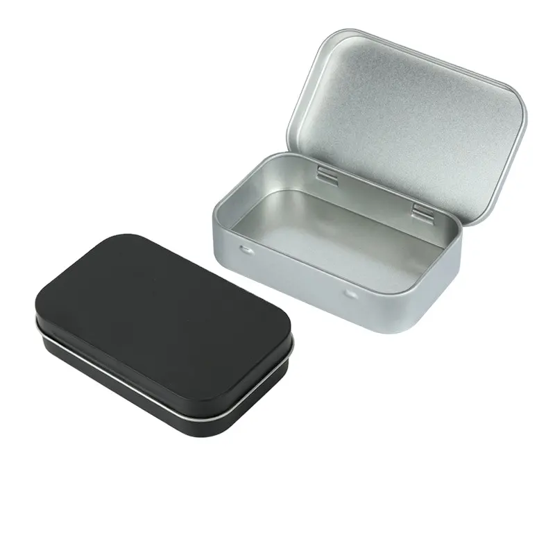 Estojo de metal estampado personalizado, caixa retangular de embalagem de corrediça, recipiente de metal quadrado com tampa