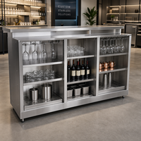 Comptoir de bar moderne minimaliste en acier inoxydable 304 avec éclairage LED pour solution de projet commercial, restaurant ou maison