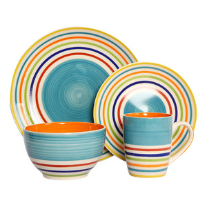 Vajilla de Cerámica Pintada a Mano con Rayas, Juego de Cerámica para el Hogar - Product Image 4