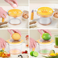 Presse-agrumes manuel multifonctionnel 4 en 1 pour agrumes, oranges, citrons, citrons verts, poignée confortable, râpe, œufs, plastique PP durable