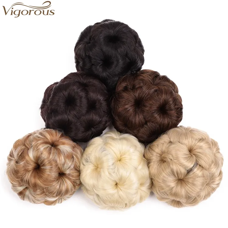 Vigorous Synthetic Curly Claw Chignon Bun Hairpiece 9 Flowers Roller Clip in Hair Extension High Temperature Bride Hair Shapers