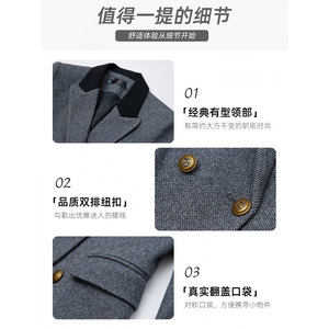 Women's Grey Wool Suit Set Double-Breasted Slim Fit Business Casual Workwear Office Lady Full Sleeve Anti-Wrinkle - Product Image 5