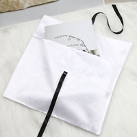 Logo kustom dapat digunakan kembali Dompet Kosmetik amplop Satin biru tas tangan kantung debu dengan dasi pita hadiah Lingerie tas Wig rambut