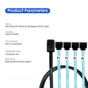 6Gbps MINI SAS SFF-8643 ถึง 4 พอร์ต SATA 90 องศาเซิร์ฟเวอร์คอมพิวเตอร์ HD ฮาร์ดไดรฟ์สายเคเบิลข้อมูล - Product Image 2