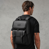 Sac à dos pour ordinateur portable en cuir PU imperméable 20L pour hommes, 15,6 pouces, pour les déplacements professionnels, les voyages et les sorties décontractées, avec poches latérales pour bouteilles