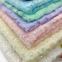 Tissu en maille florale 3D en polyester 100 % avec broderie de sequins scintillants, vente en gros d'usine