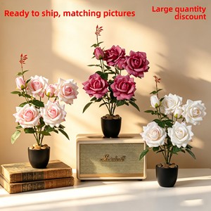 Fleur Artificielle Alice Rose en Pot pour Décoration de Salon, de Bureau ou de Mariage – <span class=keywords><strong>Roses</strong></span> Artificielles Bouclées, Plante Artificielle - Product Image 2