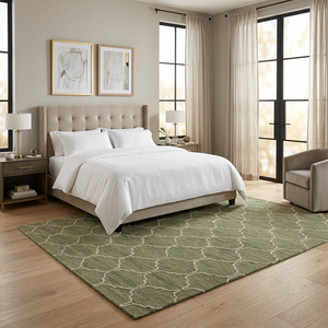Tapis rectangulaire traditionnel à motif géométrique vert, écologique, tufté à la main, en mélange laine/coton, tissage plat, antidérapant, en coton - Product Image 3
