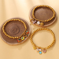 Bracelets en perles de zircon style hip-hop multi-éléments, argent tibétain plaqué or 18 carats, cordon élastique