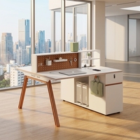 Poste de travail modulaire en bois massif moderne - Bureau de direction ergonomique à hauteur réglable avec tiroirs de rangement et gestion des câbles