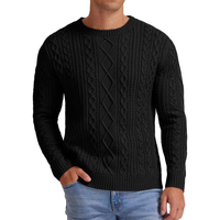 Pull en tricot torsadé personnalisé pour homme en fourrure de lapin, col rond, anti-boulochage, chaud, vente en gros ODM, logo frontal