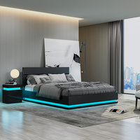 Lit lumineux LED avec cadre en bois, levage à gaz, lampe de lit