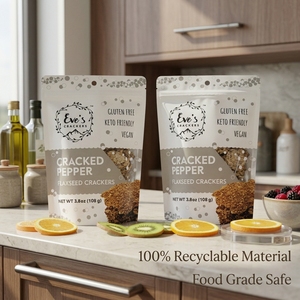 Sacs d'Emballage Alimentaire à Fermeture Éclair Anti-Odeur, Personnalisés, 100g 250g 500g, Doypacks pour Craquelins aux Graines de Lin - Product Image 3