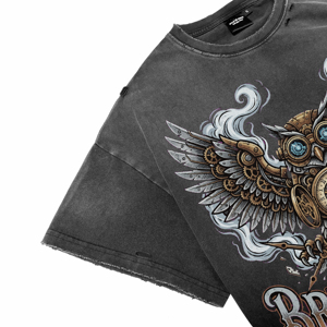 Custom Acid Wash Distress Short Sleeve Men T <b>Shirts</b> Vintage Punk Owl DTG Print O Neck Oversized <b>Gothic</b> Streetwear Summer Tees - Product Image 3