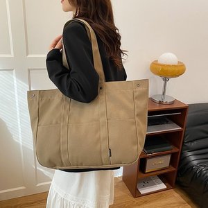 Travel <b>Bag</b> Casual Fashion Korean Style Women Shoulder <b>Tote</b> <b>Bag</b> <b>Canvas</b> Zipper Closure Large Capacity - Product Image 1