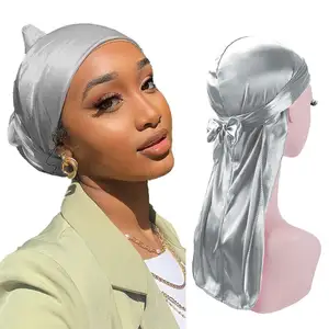 Custom Printing Extra Long Tail Head Wraps Du rag Silk Designer Satin Durags With Customized Logo For unisex