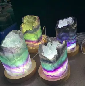 Lâmpada de cristal de fluorite para decoração, lâmpada de cristal colorida quartzo fluorite natural para decoração