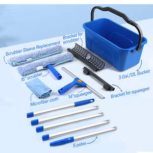 Kit professionnel de nettoyage de vitres en microfibre avec perche télescopique et raclette anti-traces pour usage commercial - Product Image 4