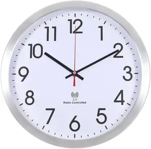High Quality Modern Simple 12 Inch Metal Radio Control Wall Clock For Living Room Silent Round Custom Aluminum Clock Atomic