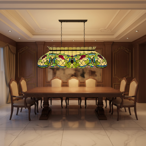 โคมไฟระย้ารูปทรงสี่เหลี่ยมผืนผ้าลายองุ่นขนาด 42 นิ้ว แบบทิฟฟานี่ ทำจากกระจกสีแฮนด์เมด พร้อมไฟ LED เหมาะสำหรับห้องรับประทานอาหาร โรงแรม ตกแต่งแสงสว่าง - Product Image 1