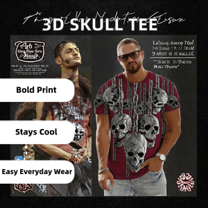 T-shirt d'été décontracté pour homme, tricoté, ample, respirant, à manches courtes, avec motif crâne imprimé en 3D, tendance et au design visuel saisissant - Product Image 2