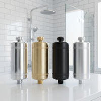Filtre à eau de douche en alliage d'aluminium et charbon actif, noir et argent, 15 étapes, élimination du chlore, avec filetage BSP 1/2 pouce