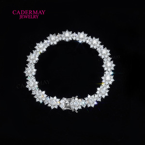 Cadermay Moissanite <b>Bracelet</b> S925 Silver <b>Flower</b> Shape Everyday Wear Unisex Jewelry - Product Image 1