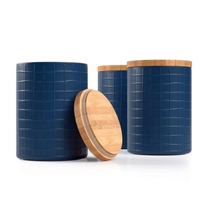 Farmhouse Decor Airtight Metal Kitchen Canisters Set Coffee Sugar Tea Storage Containers With Bamboo Lids