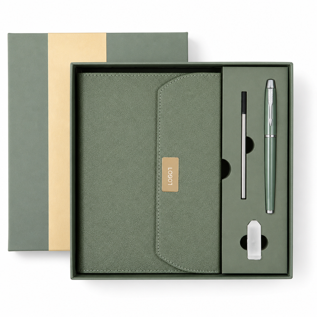 USB Flash Drive Business Gift Set A5 PU Leather Notebook Metal Pen Spare Refill with Magnetic Flap Corporate Executive