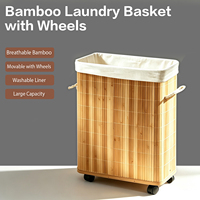 Panier à linge en bambou avec roulettes, panier à linge roulant, poignées en corde, grand panier de rangement, panier à vêtements, panier à linge pour la salle de bain