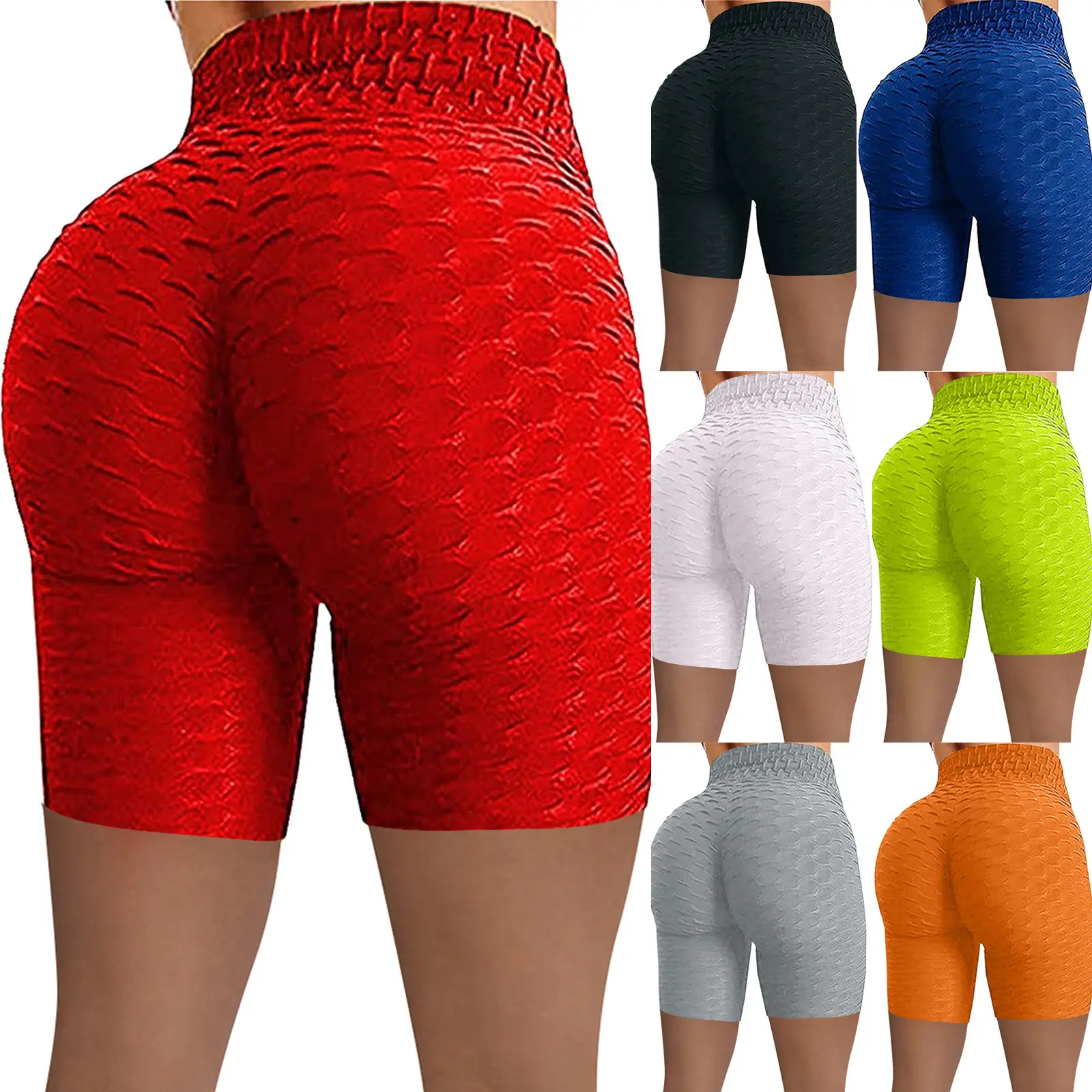 Vente en gros Logo personnalisé femmes couleur unie taille haute Gym vélo vêtements d'activité sport course entraînement Scrunch fesses Fitness Yoga Shorts