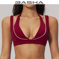 Soutien-gorge de yoga à double bretelle pour femme avec coussinets intégrés, color-block, grande taille, deux pièces, pour entraînement fitness et sport
