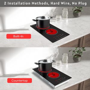 Table de cuisson électrique encastrable en verre céramique noir Domino 2 brûleurs avec commande tactile - Product Image 4