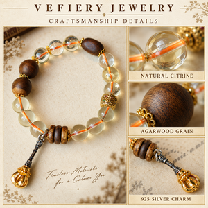 Pulsera de Cuarzo Amarillo y Cuentas de Madera con Cuentas Transparentes y Colgante de Gota - Product Image 3