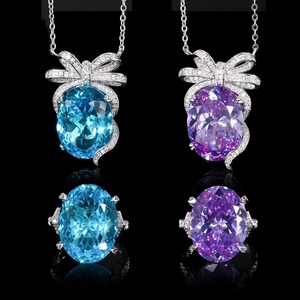 Parure de bijoux en cuivre et zircone écologique de haute qualité, avec zircone cubique bleu-violet taille nid d'oiseau 15*20mm, collier et bague nœud pour femme - Product Image 3