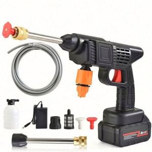 Pistolet de lavage de voiture sans fil à batterie lithium, haute pression 1500W+, en acier inoxydable blanc, garantie 1 an - Product Image 1